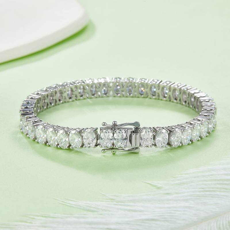 蛋形拼石网球链S925银镀白金手链莫桑钻0.5CT/粒DVVS
